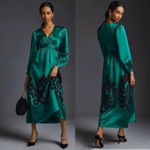 Anthropologie Nikasha Embroidered Satin Dress
